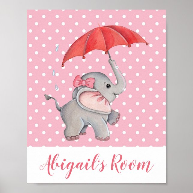Affiche Fille Mignon Eléphant Rose Point Kids Chambre (Devant)