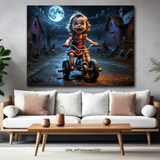 Affiche Fille mignonne à vélo Imaginaire d'horreur