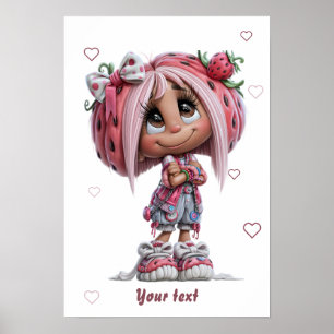 Affiche Fille Mignonne aux Fraises Personnalisée