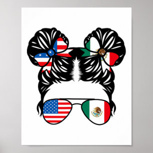 Affiche Fille moitié américaine moitié mexicaine Drapeau É