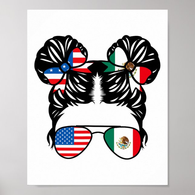 Affiche Fille moitié américaine moitié mexicaine Drapeau É (Devant)