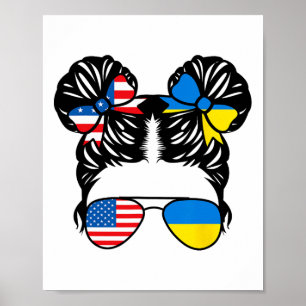 Affiche Fille moitié américaine moitié ukrainienne Drapeau