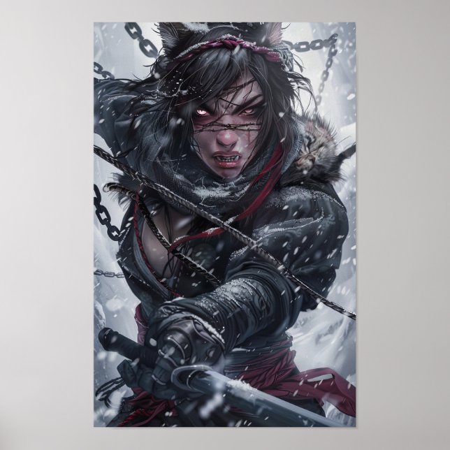 Affiche Fille mystique Ninja avec des dents de tigre comba (Devant)