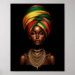 Affiche Fille noire Afro Femme foulard foulard noir Son