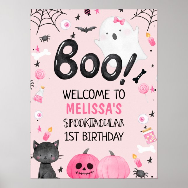 Affiche Fille noire rose Boo Halloween Bienvenue Anniversa (Devant)