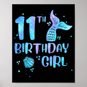 Affiche Fille Onzième Anniversaire Sirène 11ème Tout-petit