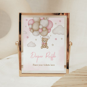Affiche Fille Ours Balloon Baby shower Déchets Raffle