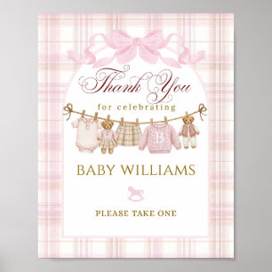 Affiche Fille ourson mignon préparé Fête prénatale Nœud ca