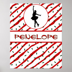 Affiche Fille patinant Noël saupoudré personnalisé