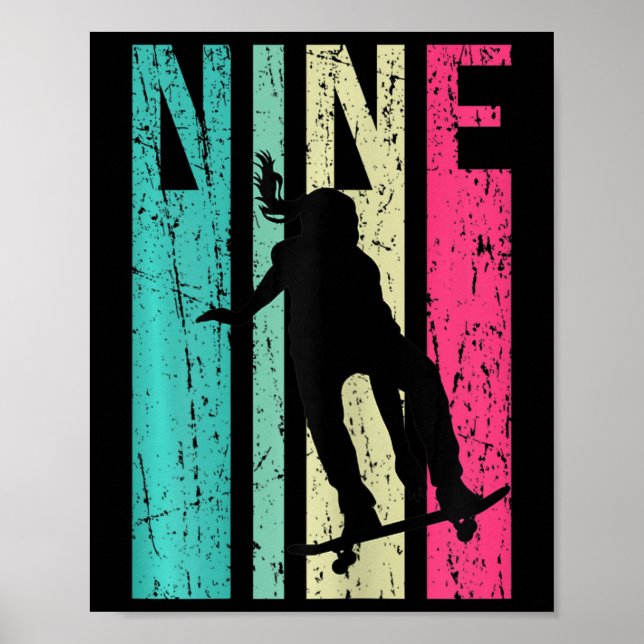 Affiche Fille patineuse 9 ans anniversaire skateboard (Devant)
