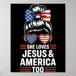 Affiche Fille patriotique aime jésus et l'amérique aussi l