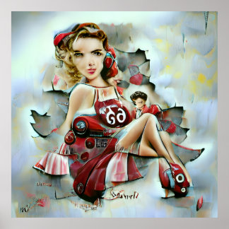 Affiche Fille pin up générée par l'IA inspirée des années 