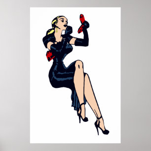 Affiche Fille pin-up glamour rétro blonde jolie vintage