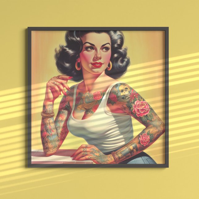 Affiche Fille pin-up tatouée vintage (Créateur téléchargé)