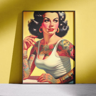 Affiche Fille pin-up tatouée vintage
