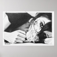 Fille pleurant avec rose Dessin surréaliste art