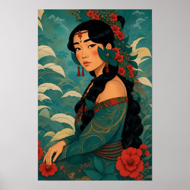 Affiche Fille polynésienne Portrait d'île tropicale (Devant)
