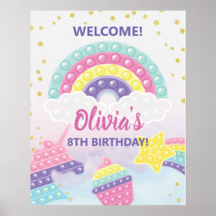 Affiche Fille Pop It Fidget fête d'anniversaire
