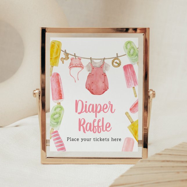 Affiche Fille Popsicle Baby shower Déchets Raffle (Popsicle Baby Shower Diaper Raffle Sign)