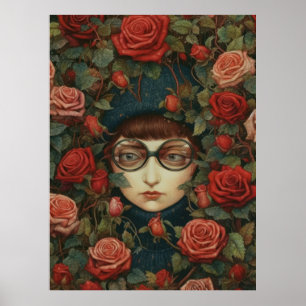 Affiche Fille portant des lunettes et de l'art Rose
