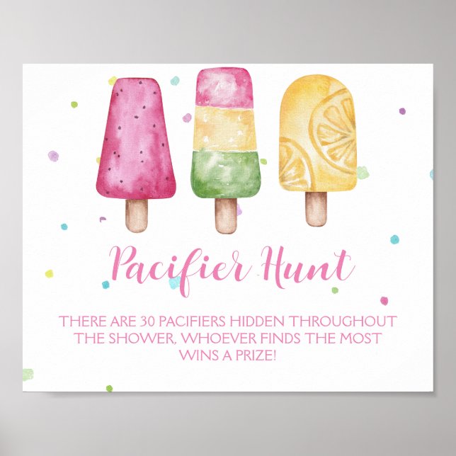 Affiche Fille prête à pop Baby shower jeu chasse pacifier (Devant)