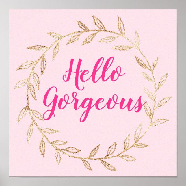 Affiche Fille Pretty Blush Rose Hello Gorgeous Gold Wreath (Devant)
