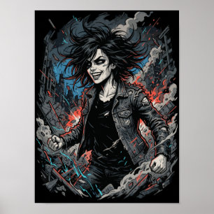 Affiche Fille Punk Chaos Contrôlé Rebelle Grunge Urbaine