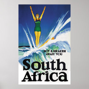 Affiche Fille qui fait du surf en Afrique du Sud