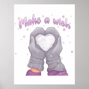 Affiche Fille qui fait un vœu en hiver