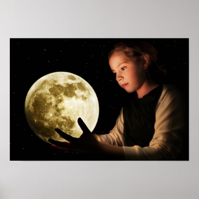 Affiche Fille regardant la lune (Devant)