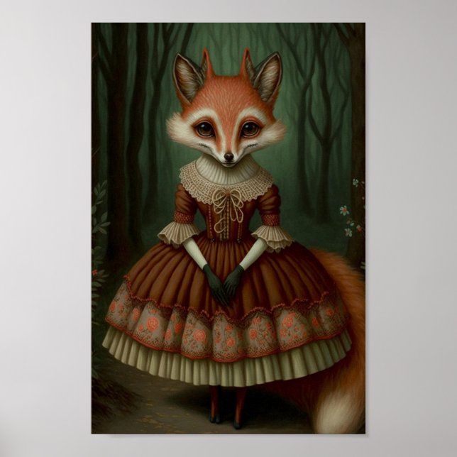 Affiche fille renard anthropomorphique portant une robe (Devant)