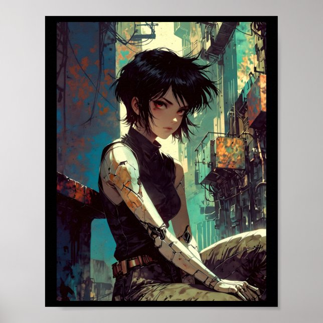Affiche Fille Rétro Anime Cyberpunk Guerrière de l'Avenir  (Devant)
