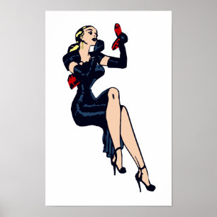 Affiche Fille Rétro Blonde Jolie Vintage Pin-Up de Glamour