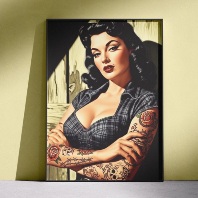 Affiche Fille rétro tatouée pin-up (Créateur téléchargé)