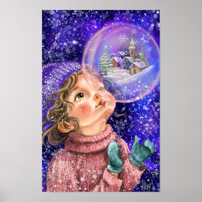 Affiche Fille Rêvant Mignonne (Devant)