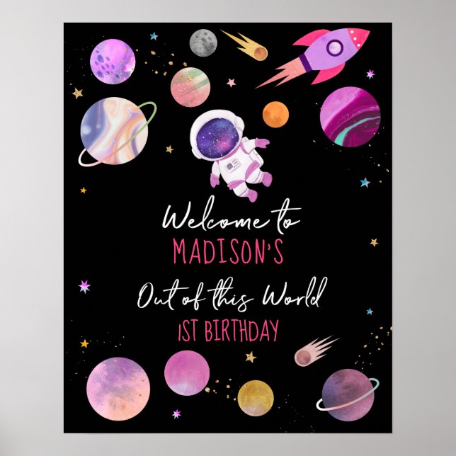 Affiche Fille rose Astronaut Espace extra-atmosphérique Bi (Devant)