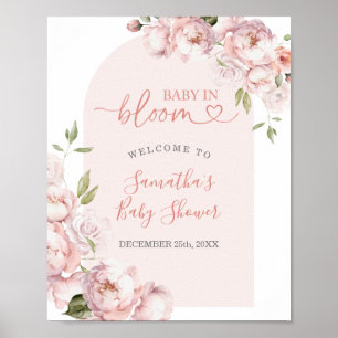 Affiche Fille rose Baby shower bébé en fleurs Bienvenue