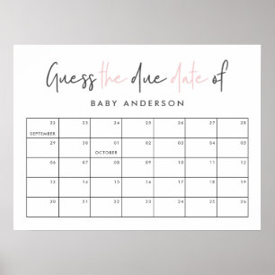 Affiche Fille rose baby shower rose bleu bleu moderne typo