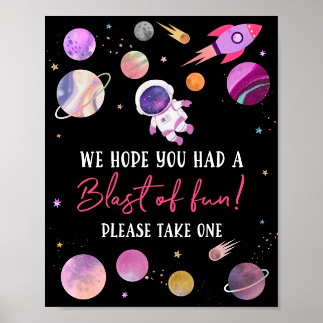 Affiche Fille rose L'astronaute souffle d'Anniversaire amu (Devant)