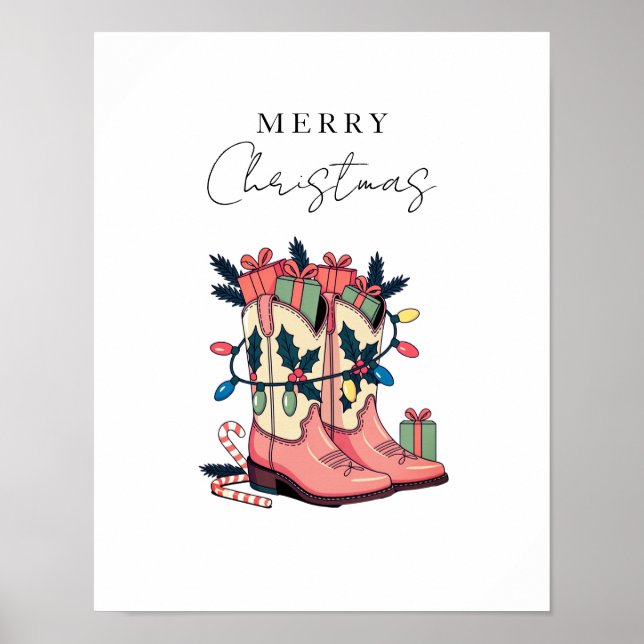 Affiche Fille rose moderne Botte occidentale Noël (Devant)