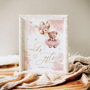Affiche Fille rose Teddy Bear Balloon Cartes et cadeaux