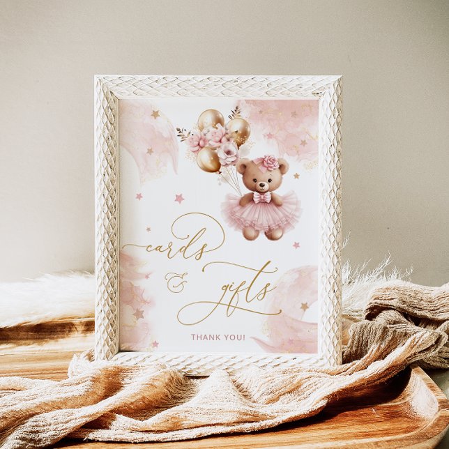 Affiche Fille rose Teddy Bear Balloon Cartes et cadeaux (Créateur téléchargé)