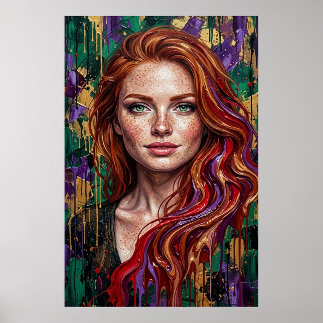 Affiche Fille rousse Taches de rousseur Peinture à l'impas (Devant)