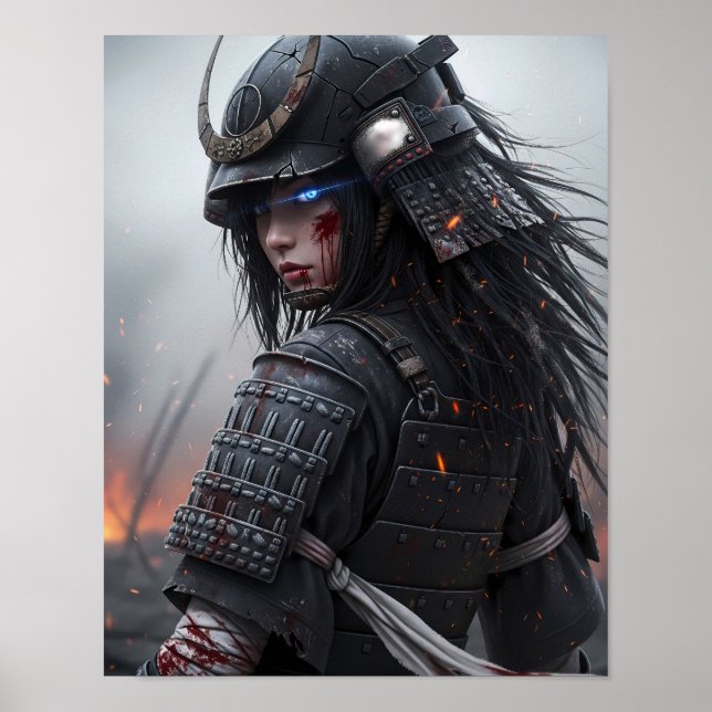 Affiche Fille Samouraï Cyberpunk (Devant)