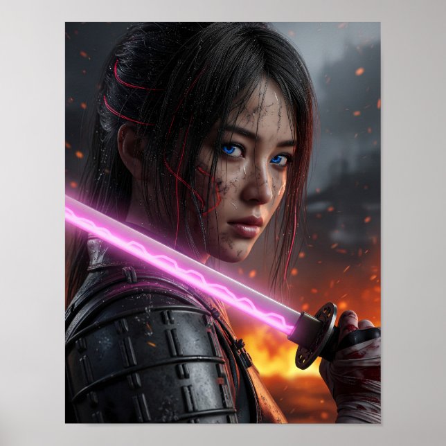 Affiche Fille Samouraï Cyberpunk (Devant)