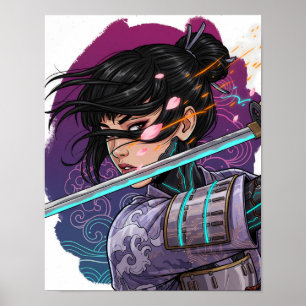 Affiche Fille Samouraï Cyberpunk