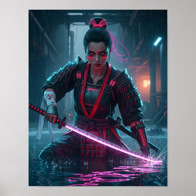 Affiche Fille Samouraï Cyberpunk (Devant)