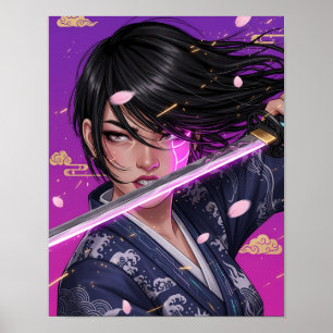 Affiche Fille Samouraï Cyberpunk