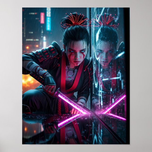 Affiche Fille Samouraï Cyberpunk (Devant)