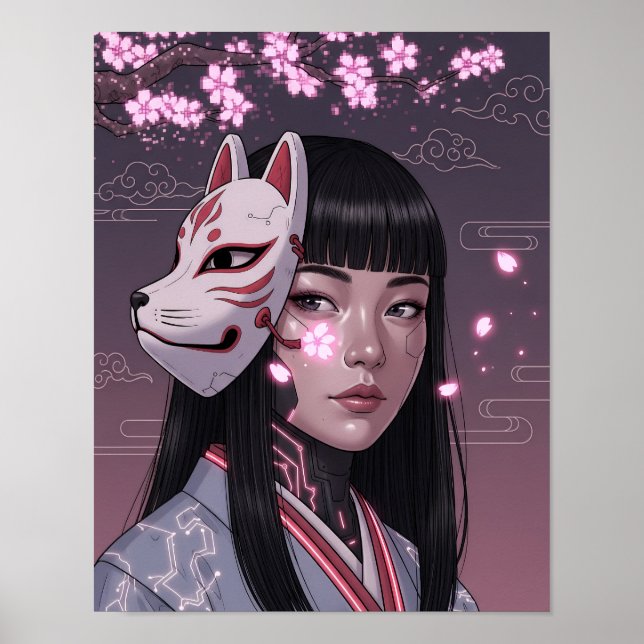 Affiche Fille Samouraï Cyberpunk (Devant)